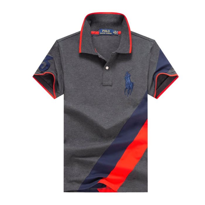 Grey Ralph Lauren Short-Sleeved Polo With A Turnover Collar