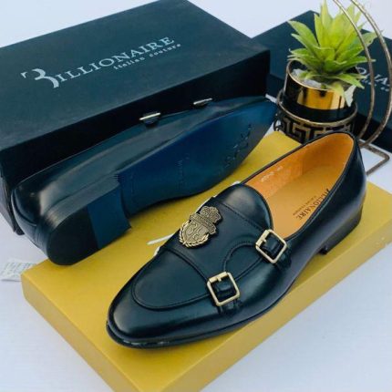 Black Leather Billionaire Side Buckle Men’s Shoes