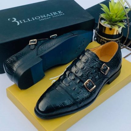 Black Leather Billionaire Side Buckle Men’s Shoes