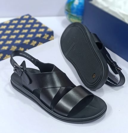 Black Leather Men’s Palm Slippers