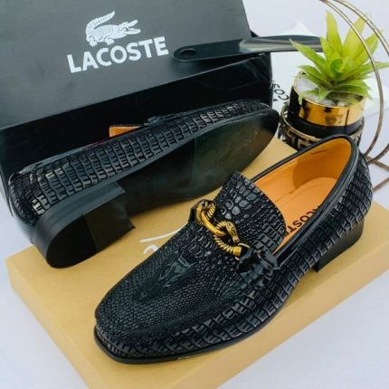 Black Leather Lacoste Loafers Men’s Shoes