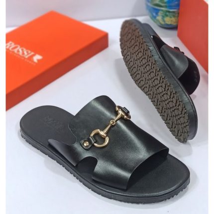 Black Leather Rossi Palm Slippers