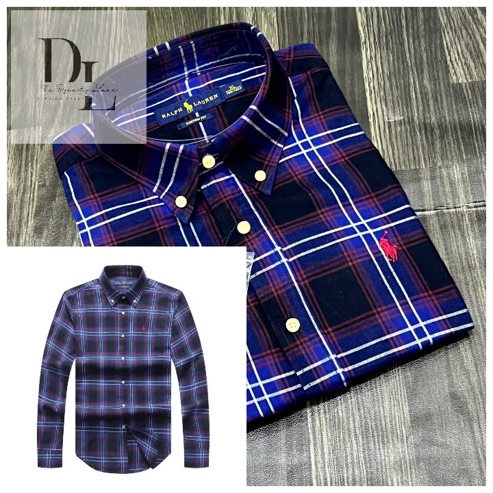 f1901b96-463c-4ff8-a0da-448d21ea35cc A Classic PRL Custom-Fit Logo-Embroidered Men’s Long Sleeve Oxford Cotton Shirt