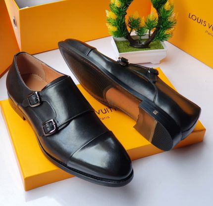 Black Leather LV Side Buckle Men’s Shoes