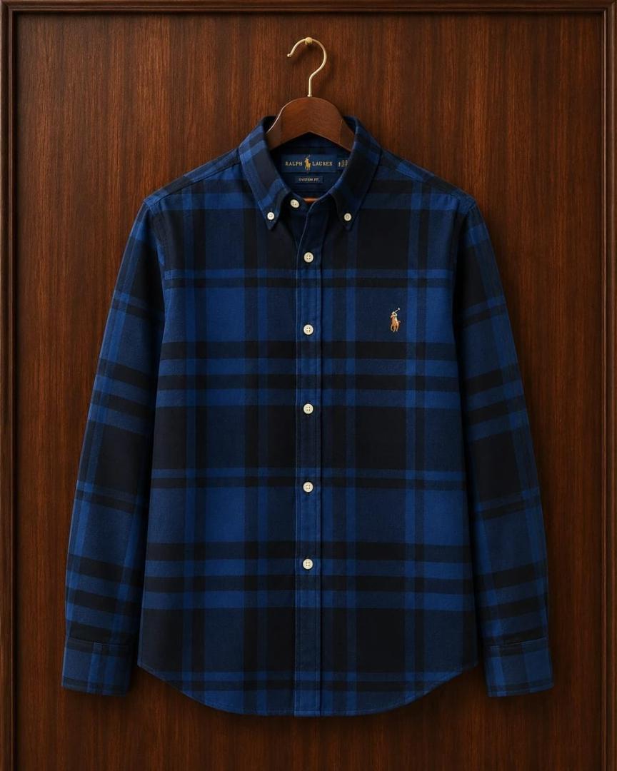 2b5b0758-0173-4252-9e7b-9c652e3894b3 A Classic PRL Custom-Fit Logo-Embroidered Men’s Long Sleeve Oxford Cotton Shirt