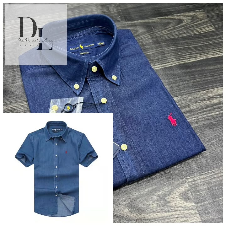 45f50d0d-3857-47e0-bb42-7d5f57defd4c A Denim PRL Men’s Custom-Fit Logo-Embroidered Short Sleeve Oxford Cotton Shirt