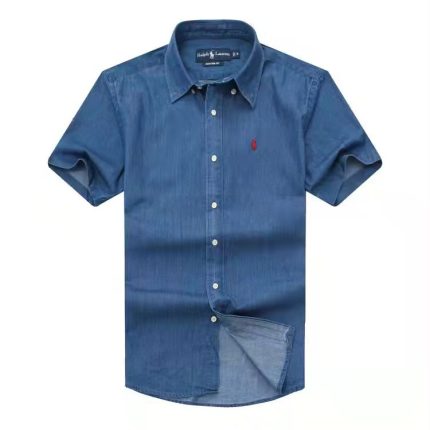 A Denim PRL Men’s Custom-Fit Logo-Embroidered Short Sleeve Oxford Cotton Shirt
