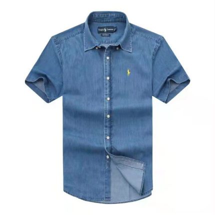 A Denim PRL Men’s Custom-Fit Logo-Embroidered Short Sleeve Oxford Cotton Shirt