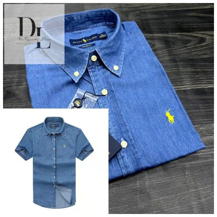 A Denim PRL Men’s Custom-Fit Logo-Embroidered Short Sleeve Oxford Cotton Shirt