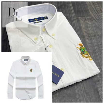 A Classic PRL Custom-Fit Men’s Badge Logo-Embroidered Long Sleeve Oxford Shirt