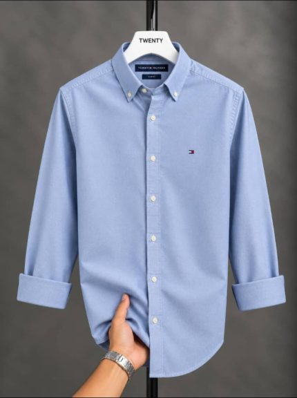 A Classic THF Custom-Fit Logo-Embroidered Men’s Long Sleeve Oxford Cotton Shirt