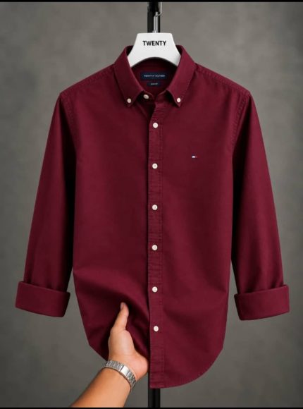 A Classic THF Custom-Fit Logo-Embroidered Men’s Long Sleeve Oxford Cotton Shirt