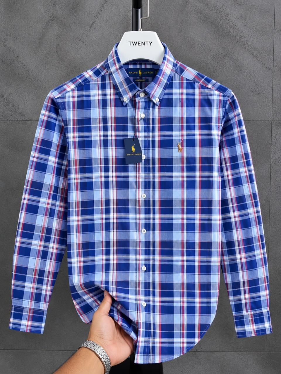 8e385151-8908-4208-aaa9-39d8308ce5cf A Classic PRL Men’s Custom-Fit Logo-Embroidered Long Sleeve Oxford Cotton Shirt