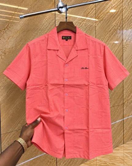 A Classic Loro Piana Custom-Fit Logo-Embroidered Men’s Short Sleeve Linen Shirt