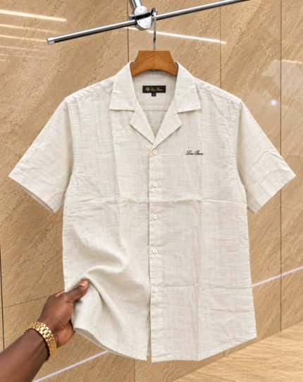 A Classic LP Custom-Fit Logo-Embroidered Men’s Short Sleeve Linen Shirt